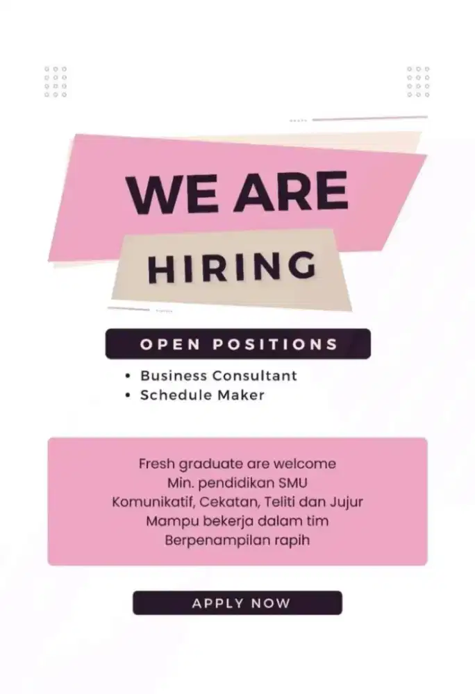 Dibuka lowongan kerja sebagai staff office Fresh graduate welcome