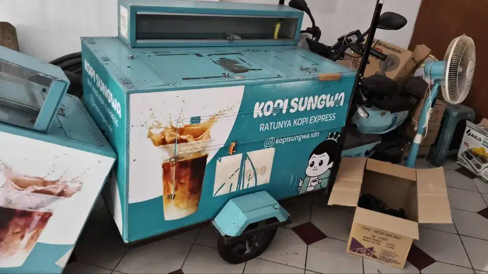 Gerobak Sepeda Listrik Custom Jual Minuman Kopi dll