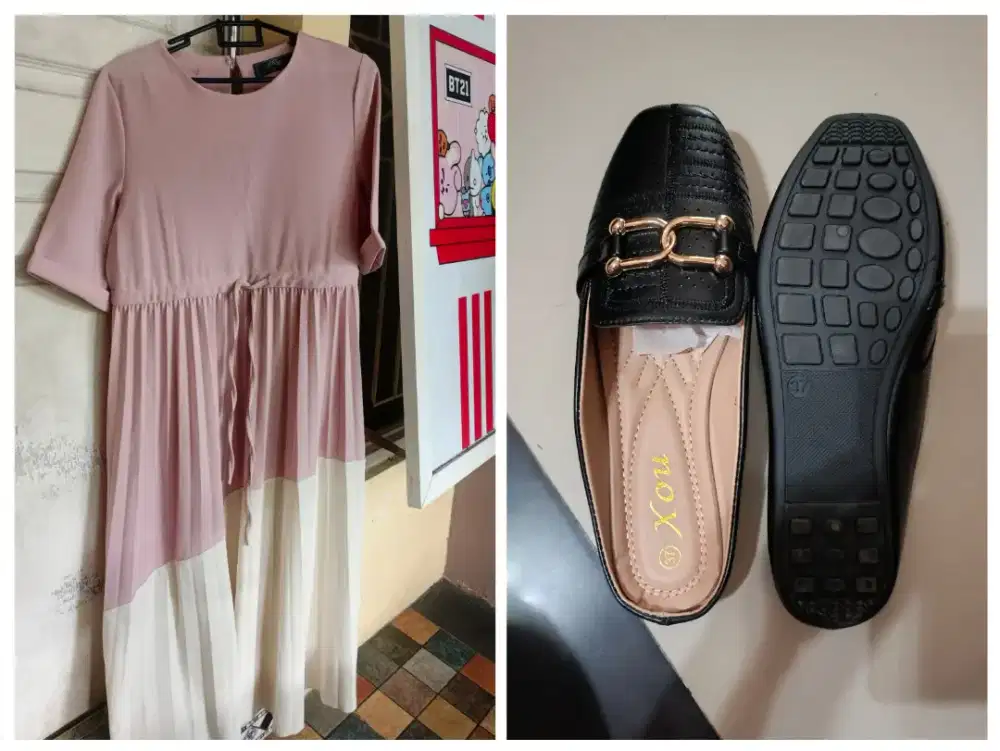 1 paket dress dan selop (sepatu sandal )