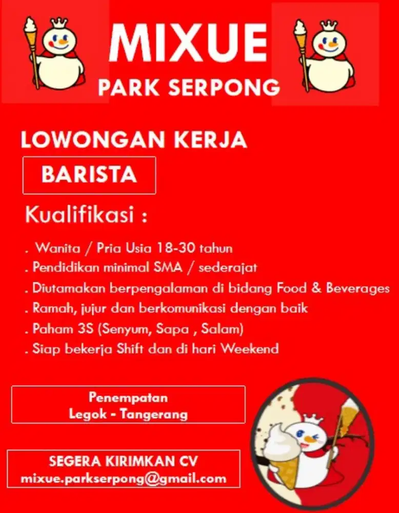 Lowongan kerja barista