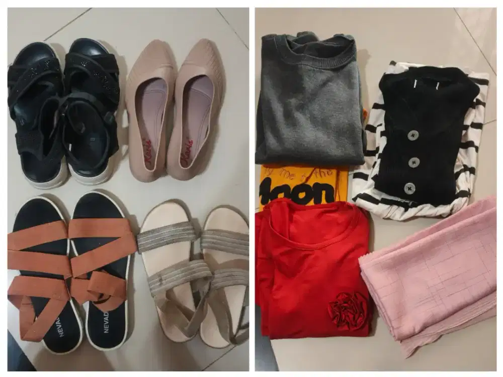 Paket 5 atasan dan 4 pasang flat shoes