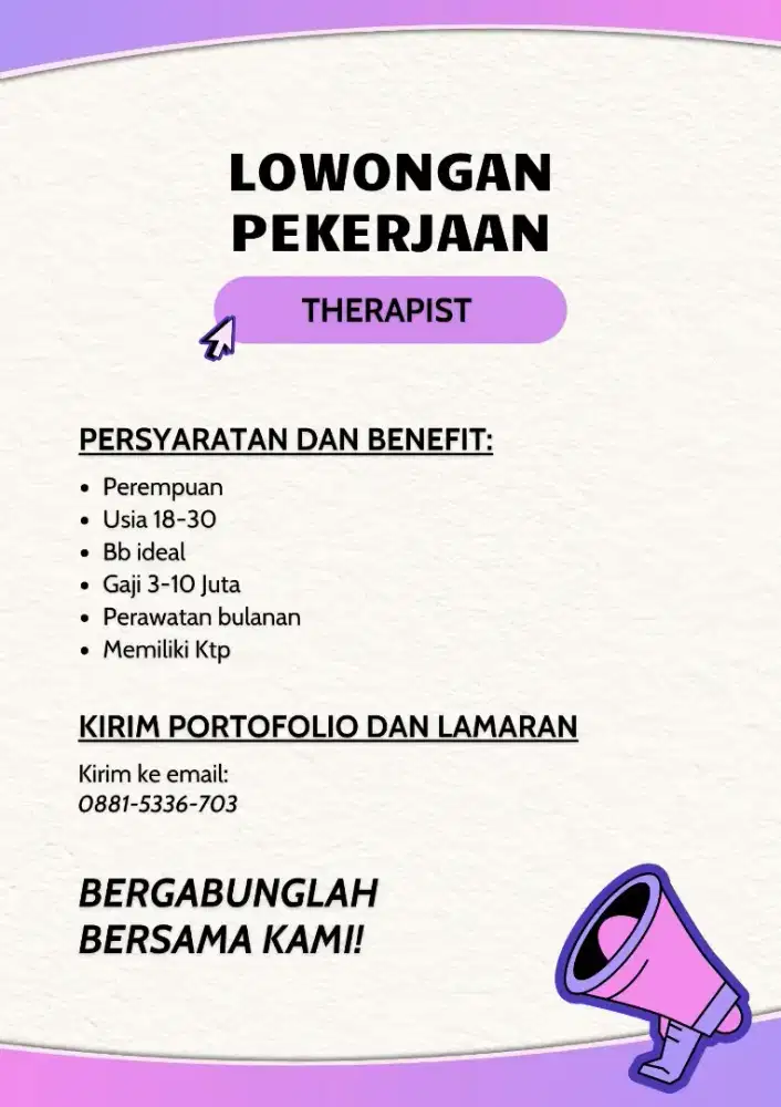 Lowongan Pekerjaan Therapist Khusus Wanita