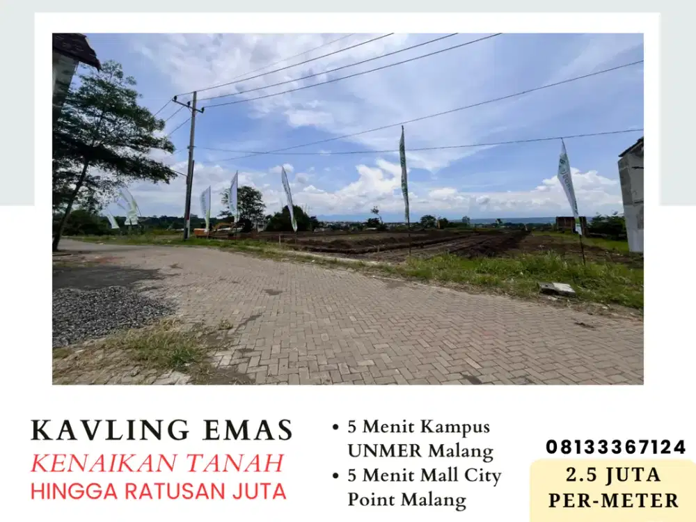 Tanah Dijual SHM Ready 5 Menit Kampus UNMER Malang