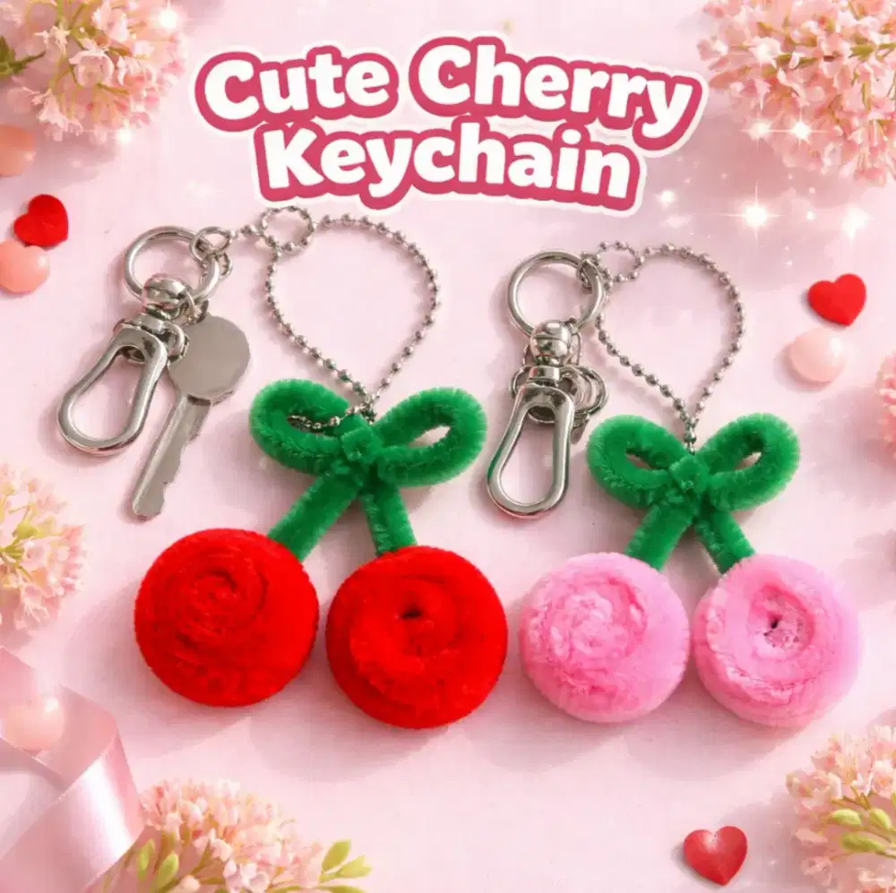 Gantungan kunci cherry merah dan pink
