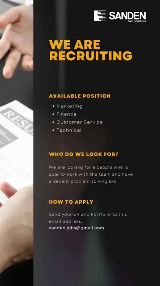 Loker Marketing, Finance, Customer service, Teknisi