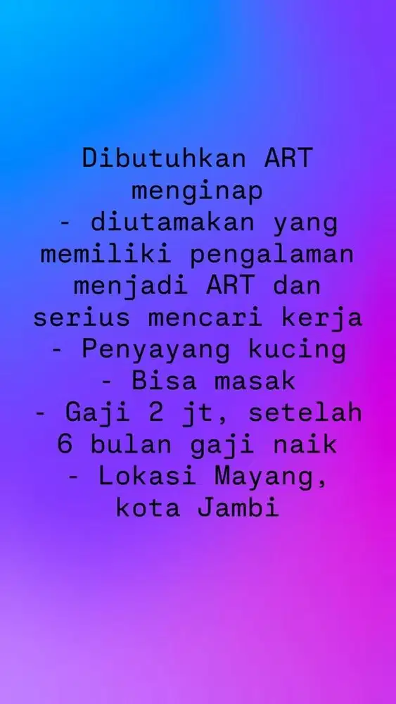 DIBUTUHKAN ART DI KOTA JAMBI
