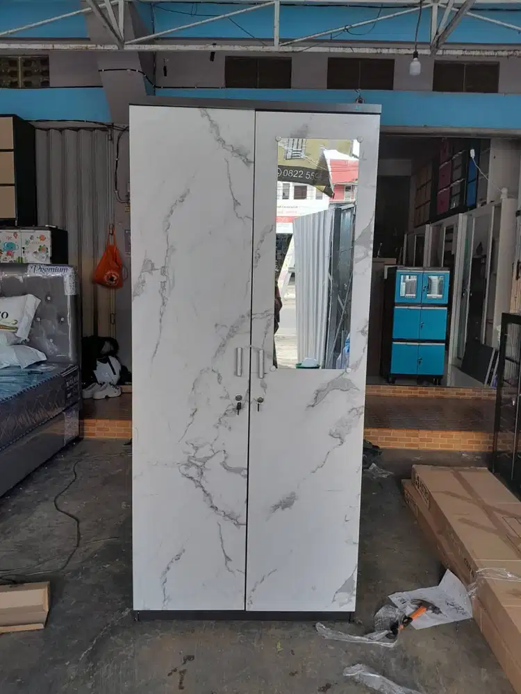 PROMO LEMARI PAKAIAN 2 PINTU FULL RAK MOTIF MARBLE KOMBINASI TERMURAH
