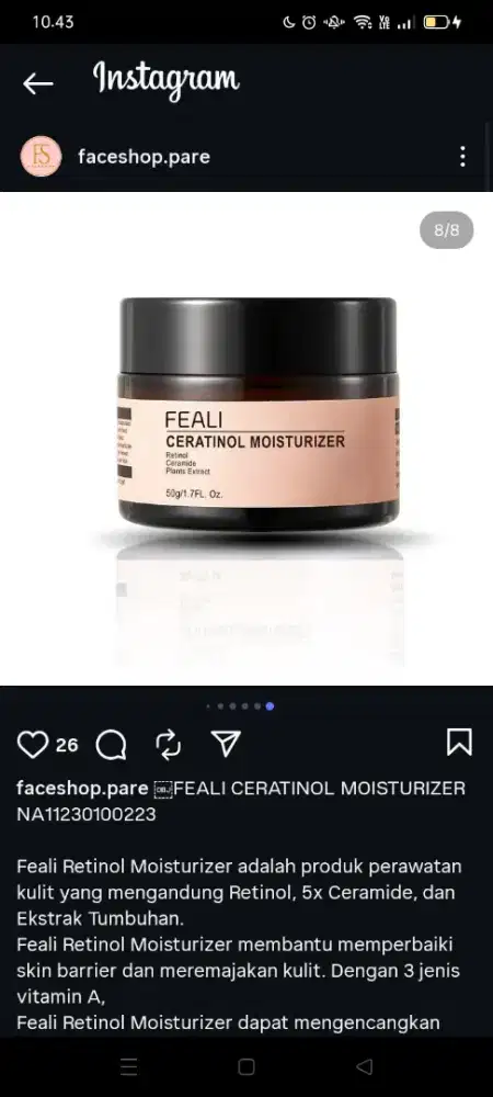Feali ceratinol moisturizer