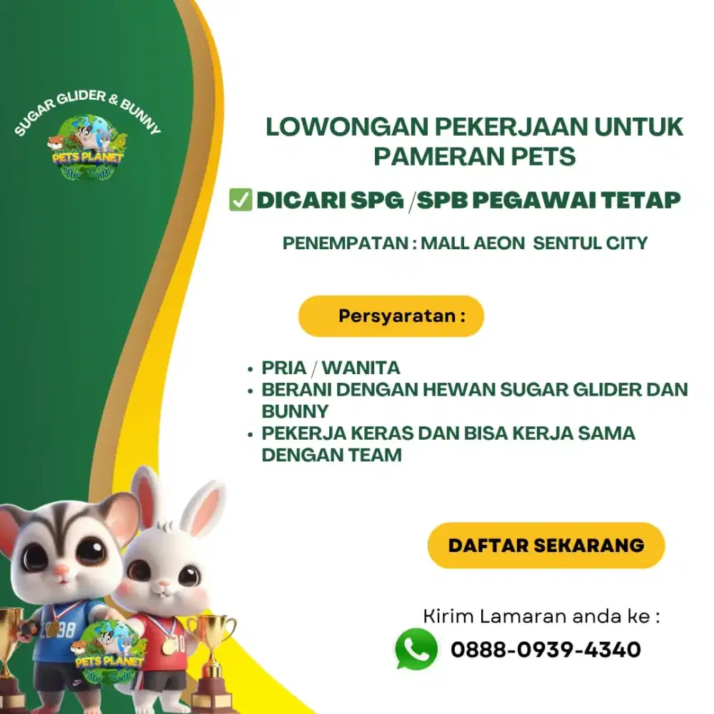Dicari SPG (Wanita) Untuk Event Pets di AEON SENTUL CITY