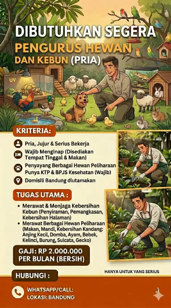 Lowongan Kerja ART  pengurus Hewan dan kebun  Pria