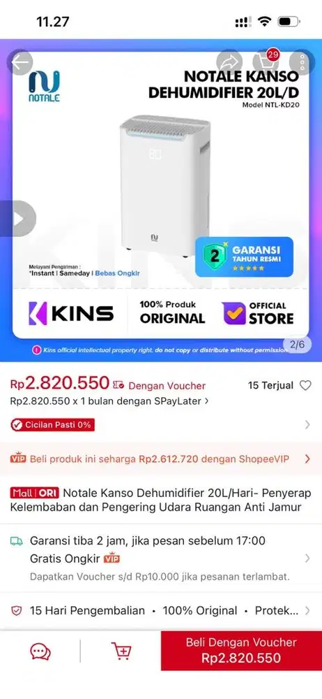 DEHUMIDIFIER NOTALE KANSO 20L/hari