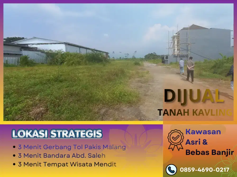 Jual Kavling Cocok Bangun Rumah 3 Menit Bandara Abd Saleh Malang Sertifikat