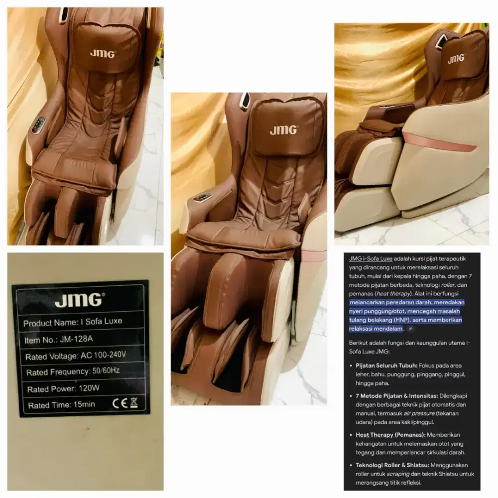 Di Jual cepat kursi pijat JMG pemakaian belum ada 1 tahun
