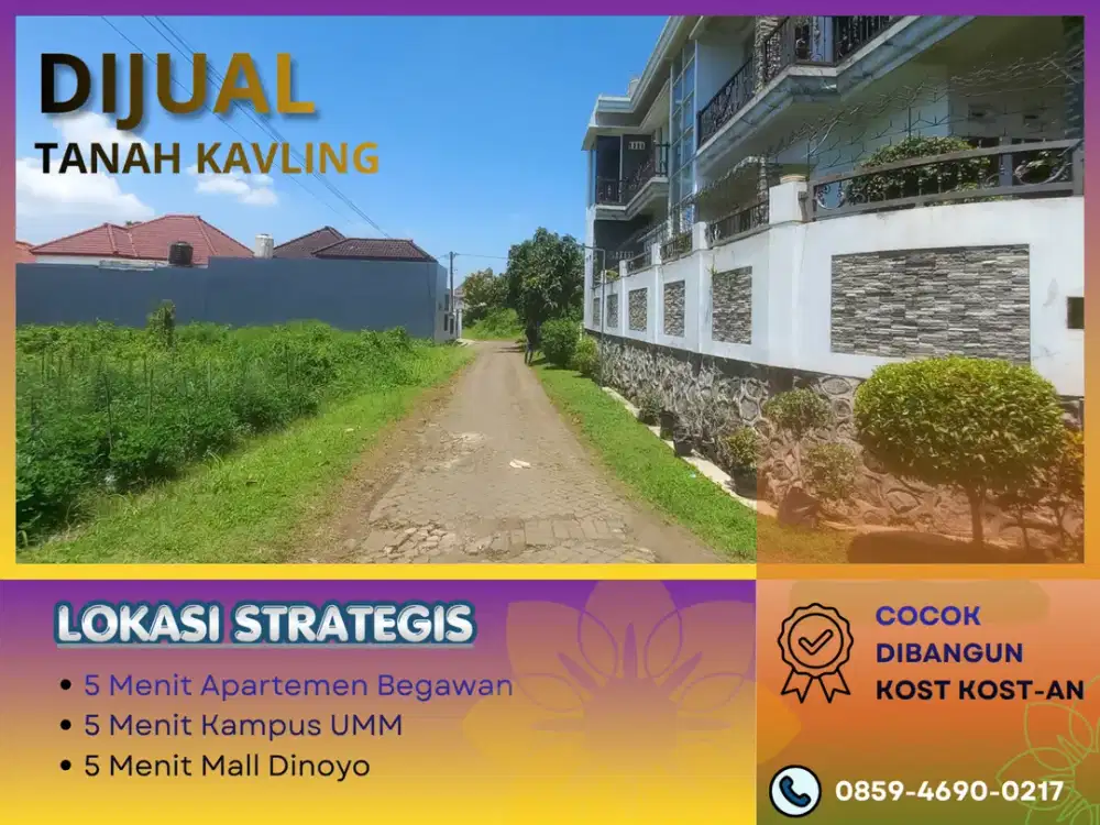 5 Menit Kampus UMM Malang Cocok Dibangun Kost SHM Tanah Dijual