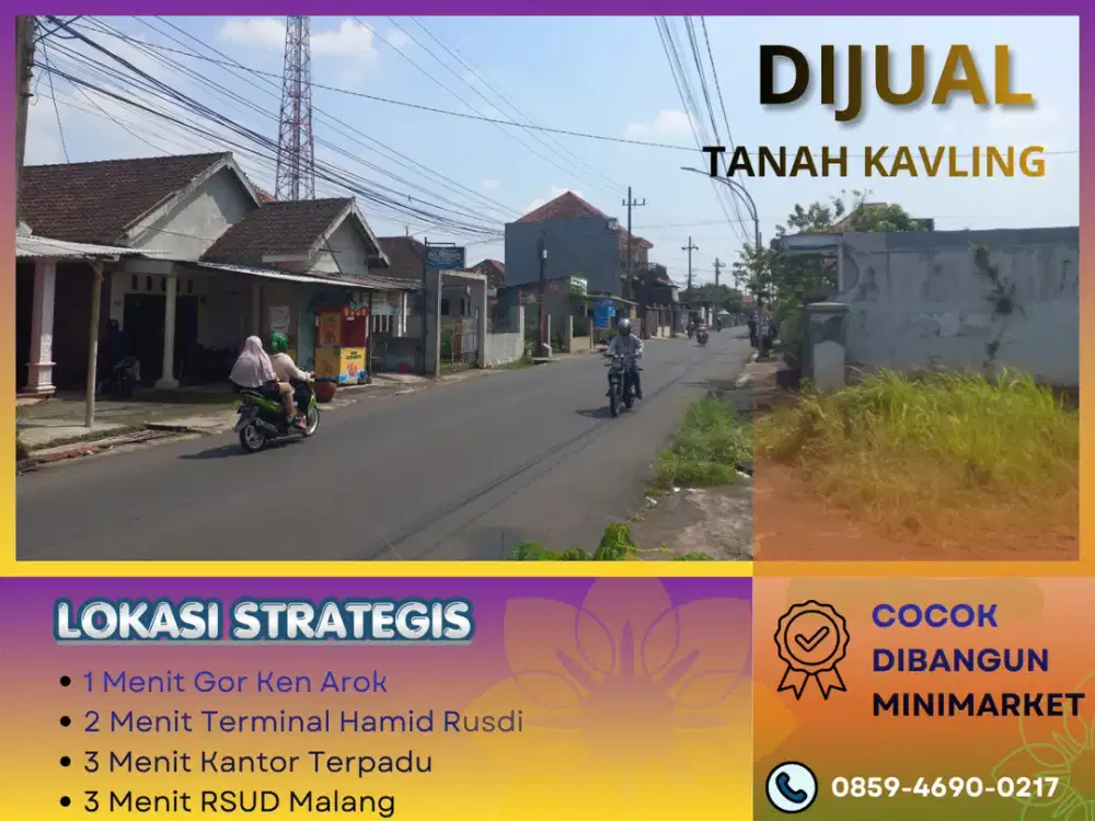 Jual Tanah Cocok Dibangun Minimarket 5 Menit SMAN 6 Malang Lebar Jalan 6 Meter