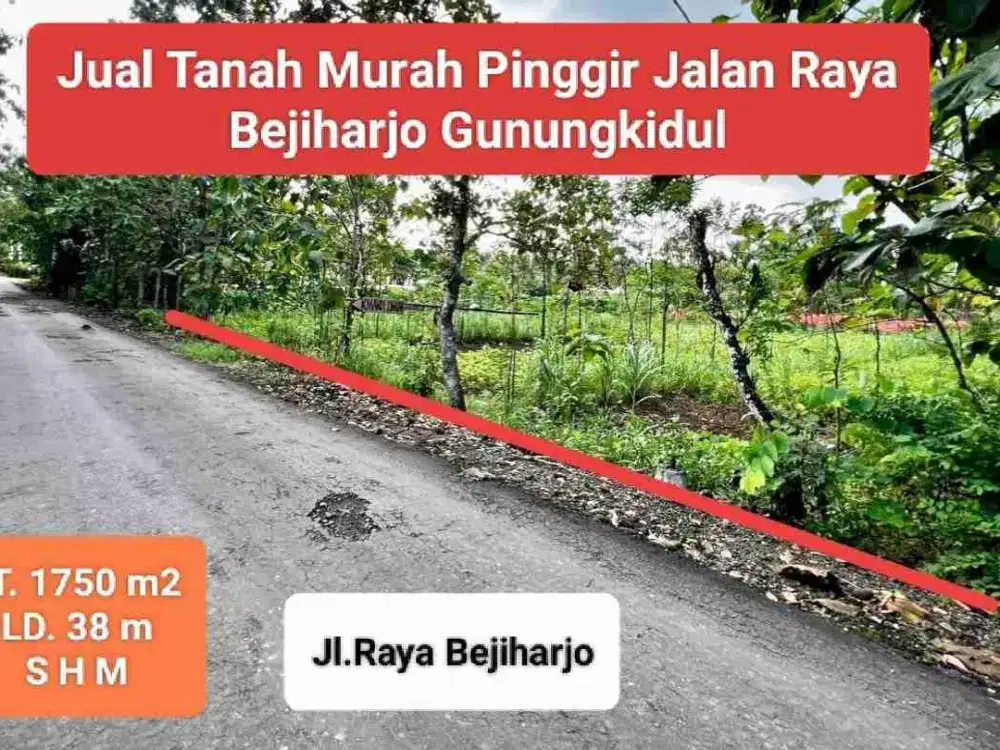 Jual tanah pinggir jalan raya Bejiharjo Gunungkidul murah strategis gandeng Wisata Edupark Bejiharjo