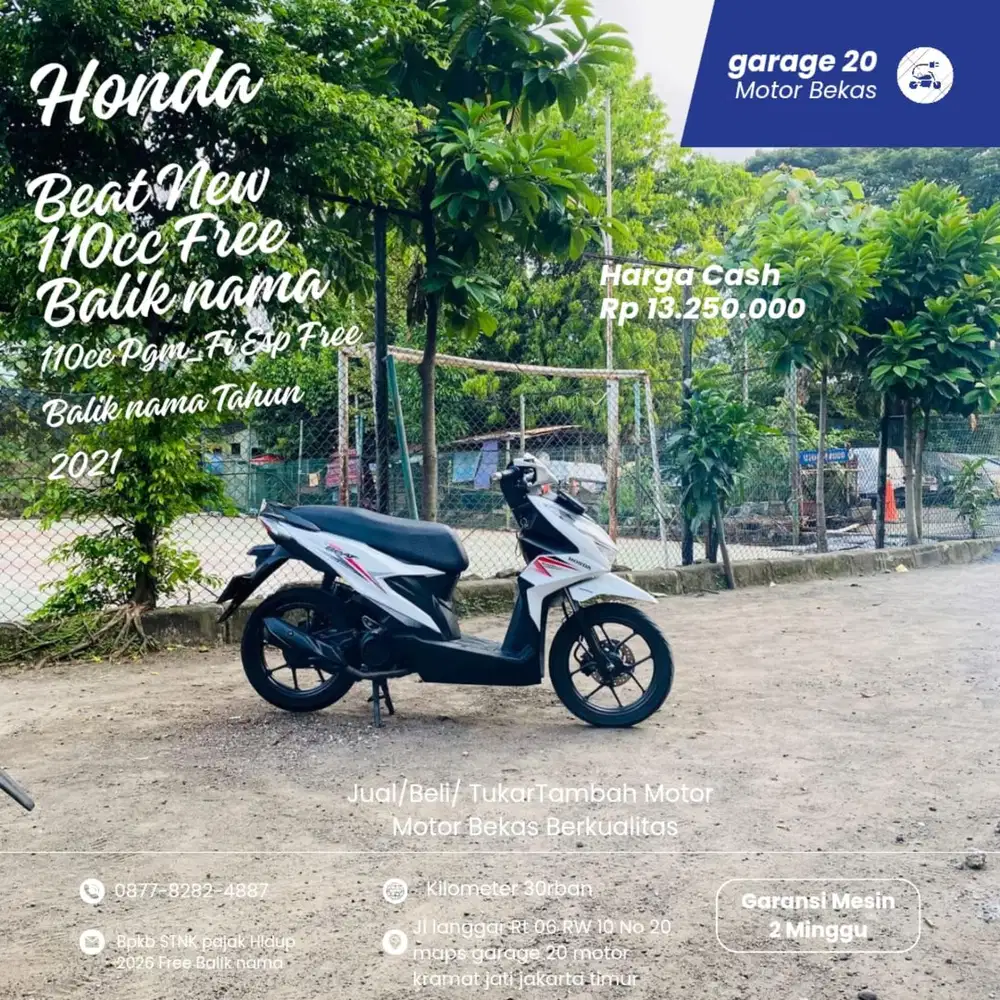 Honda beat new 110 pgm_fi tahun 2021 Free balik nama Jabodetabek