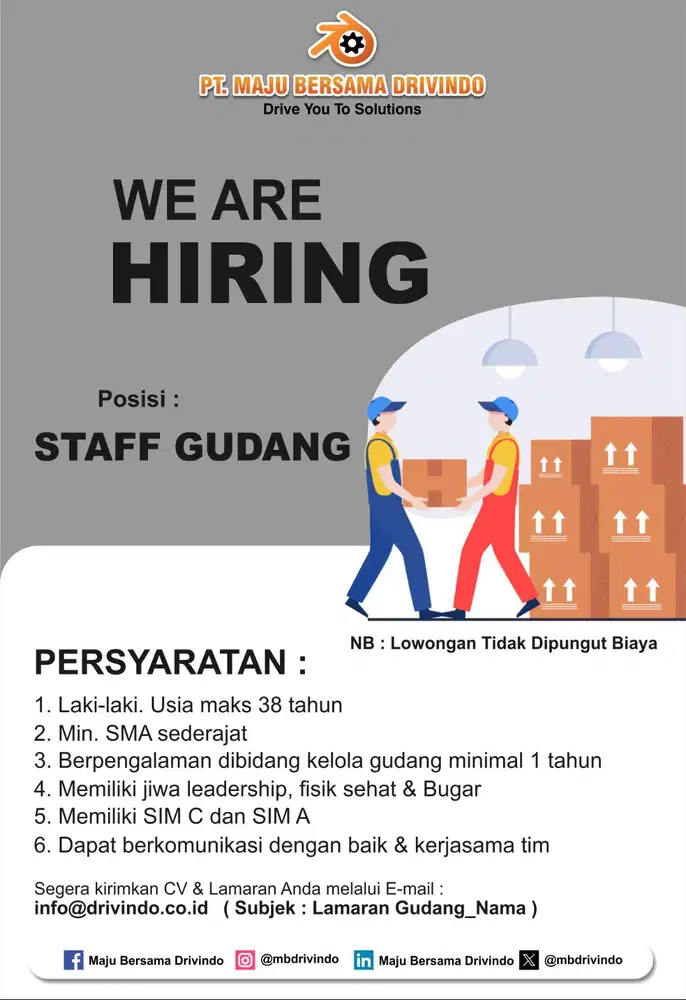 LOWONGAN KERJA - STAFF GUDANG
