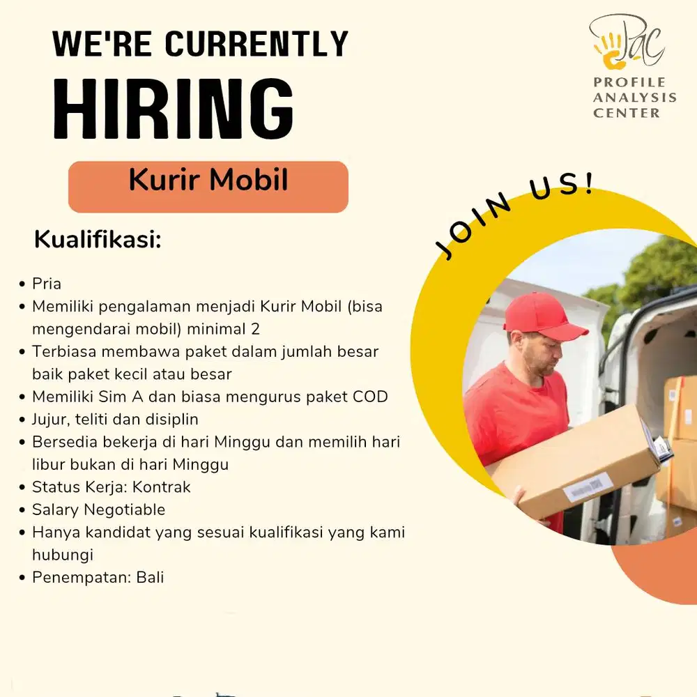 Kurir Mobil (Bisa mengendarai Mobil dan Terbiasa mengurus Paket COD)