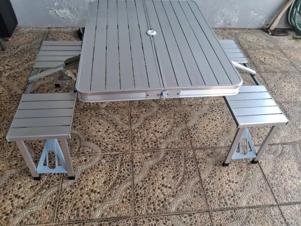 Meja kursi piknik lipat bahan alumunium