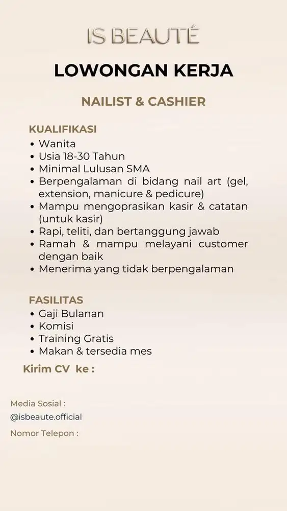 LOKER CASHIER & NAILIST