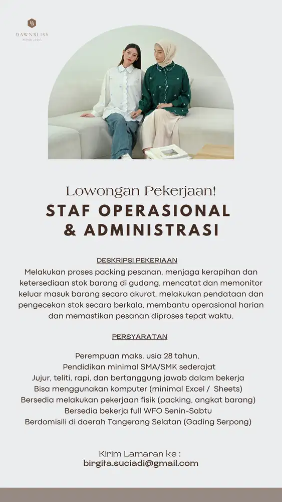 Lowongan Pekerjaan untuk Staf Operasional & Administrasi