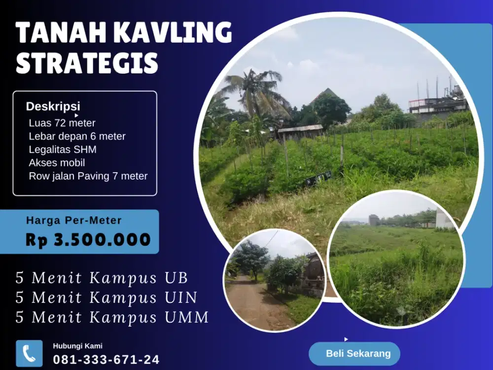 5 Menit Kampus UB Malang Jual Kavling Sertifikat Pecah