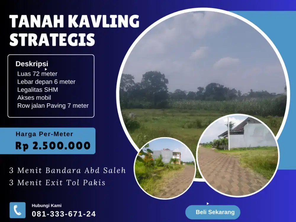 Tanah Dijual SHM 3 Menit Bandara Abd Saleh Malang