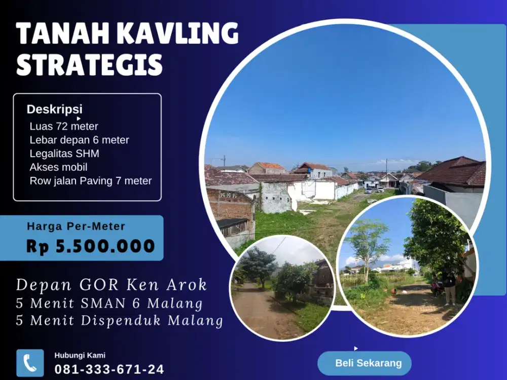 Depan GOR Ken Arok Malang Jual Kavling SHM