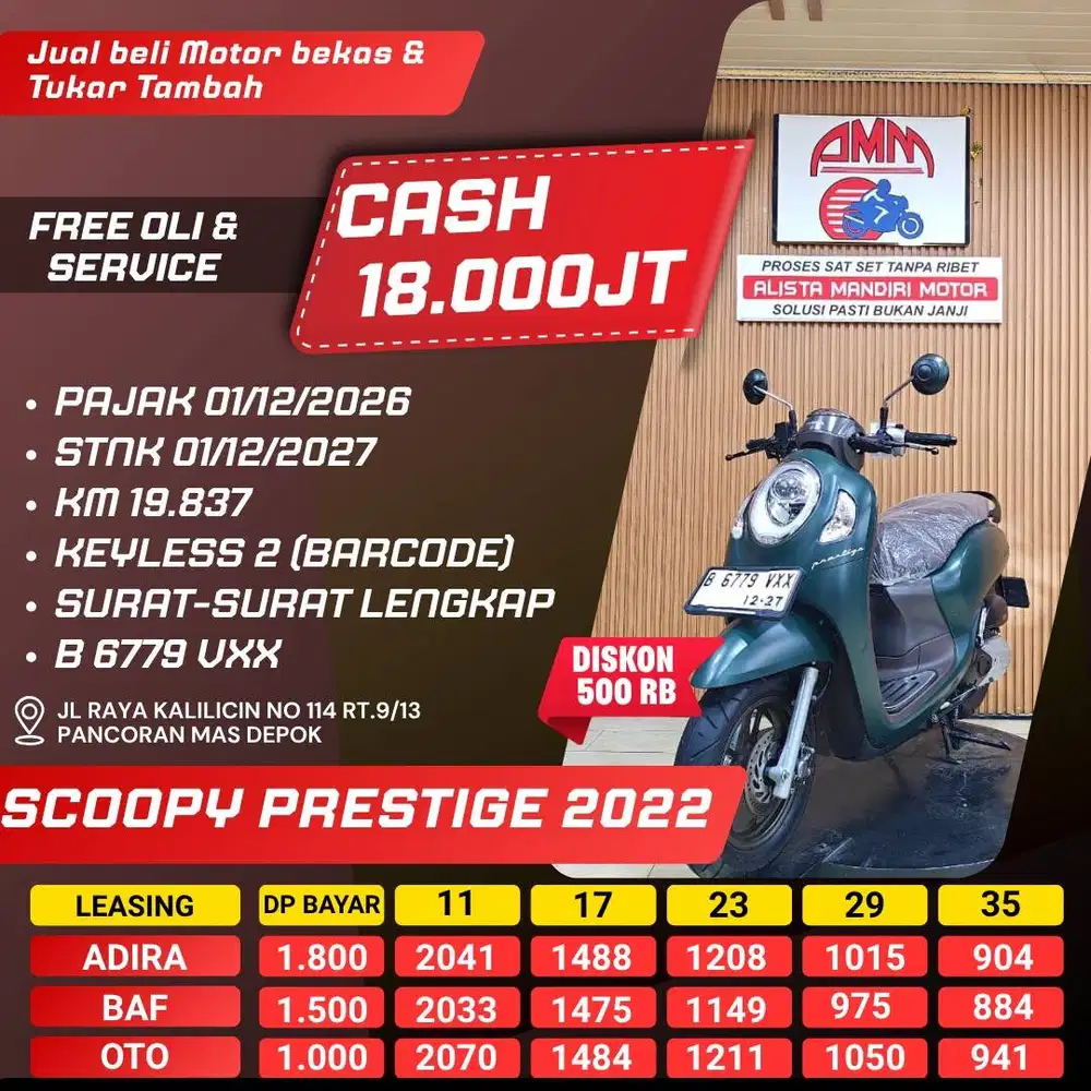 SCOOPY PRESTIGE 2022 DP 1 JUTA PAJAK HIDUP REMOT 2 CASH/KREDIT ALISTA