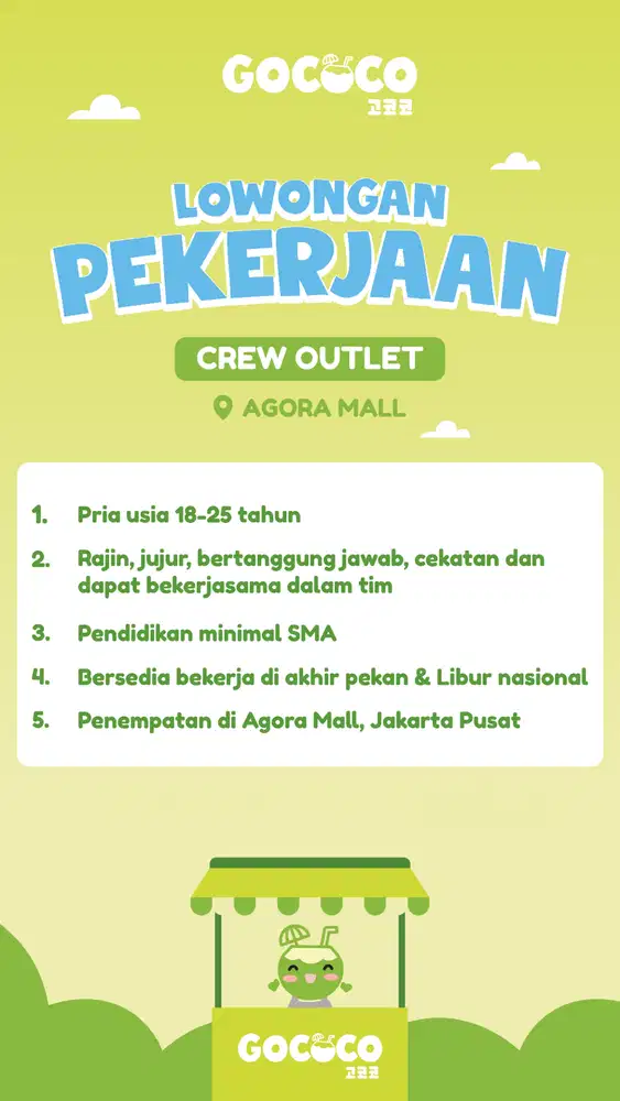 LOWONGAN KERJA sebagai Staff untuk outlet F&B di mall Jakarta Pusat