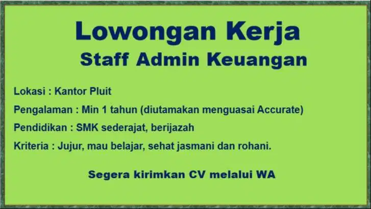 BUKA LOWONGAN - ADMIN KEUANGAN