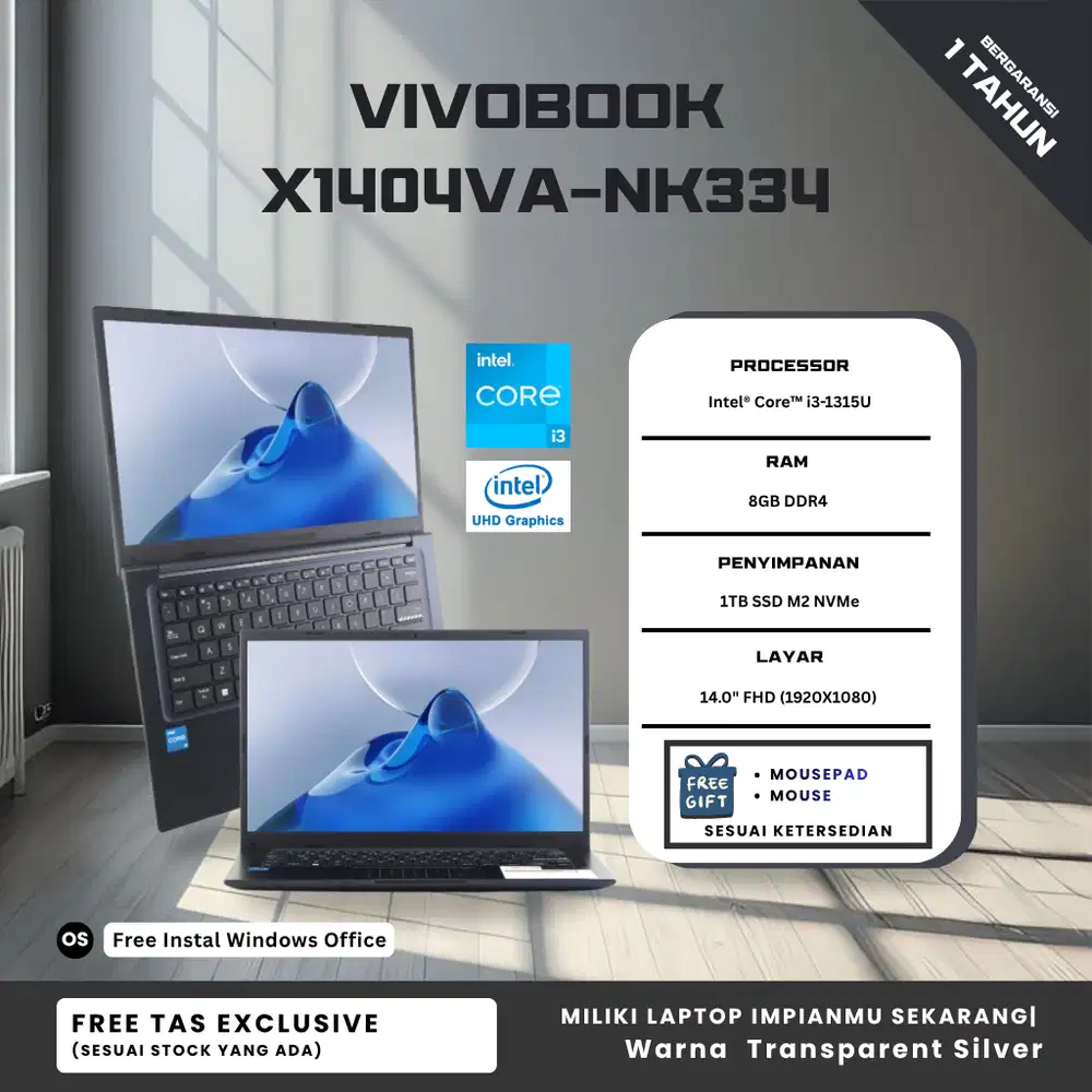 Asus X1404VA-NK334 Intel Core i3-1315U RAM 8GB SSD 512GB