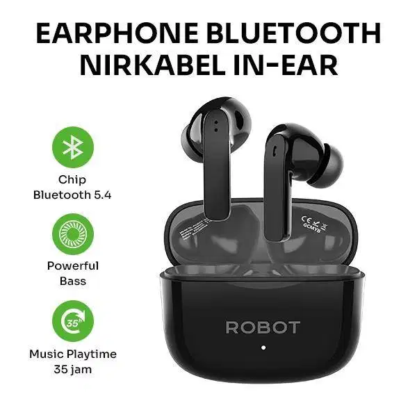 ROBOT TWS Earphone Airbuds T70E Deep Bass Bluetooth 5.4 Original