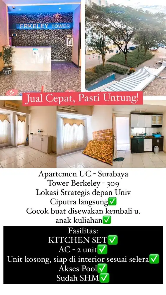 Dijual Murah Apartemen Berkeley Univ Ciputra
