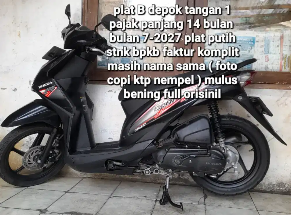Honda beat f1 2013 cw asli Hitam Plat B depok tangan 1 pajk pjg 14 bln