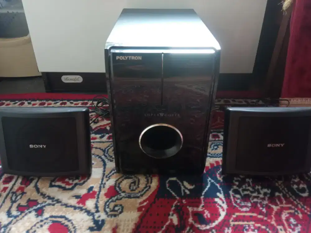 DIJUAL SPEAKER SUBWOFER HOME TEATHER MERK POLYTRON+ SPEAKER PASIF SONY