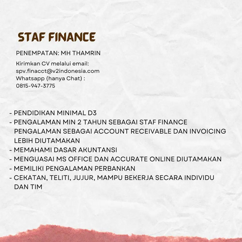 Lowongan - Staff Finance AR (Invoicing)