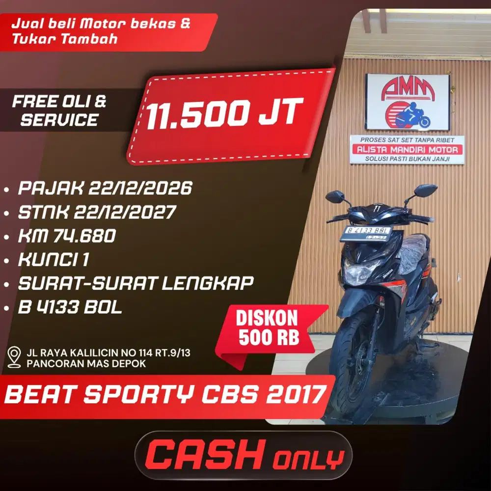BEAT CBS SPORTY, 2017, CASH ONLY, CC, KREDIVO