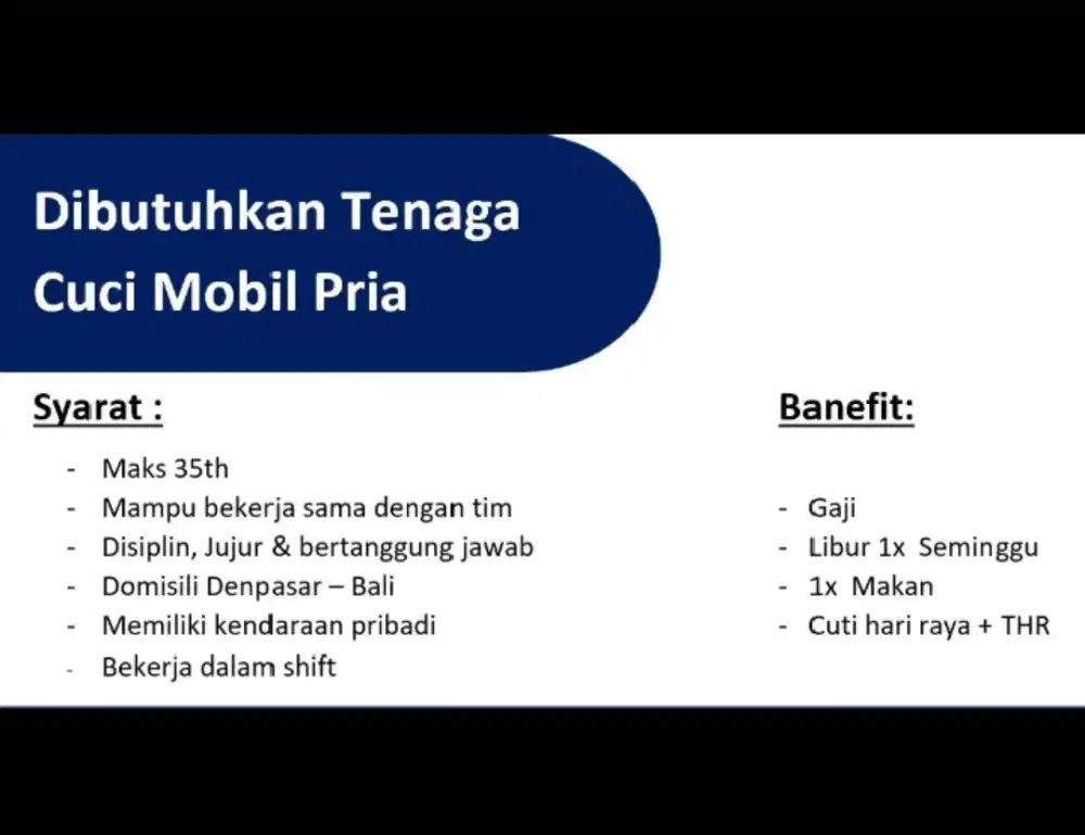 Lowongan kerja tenaga cuci mobil