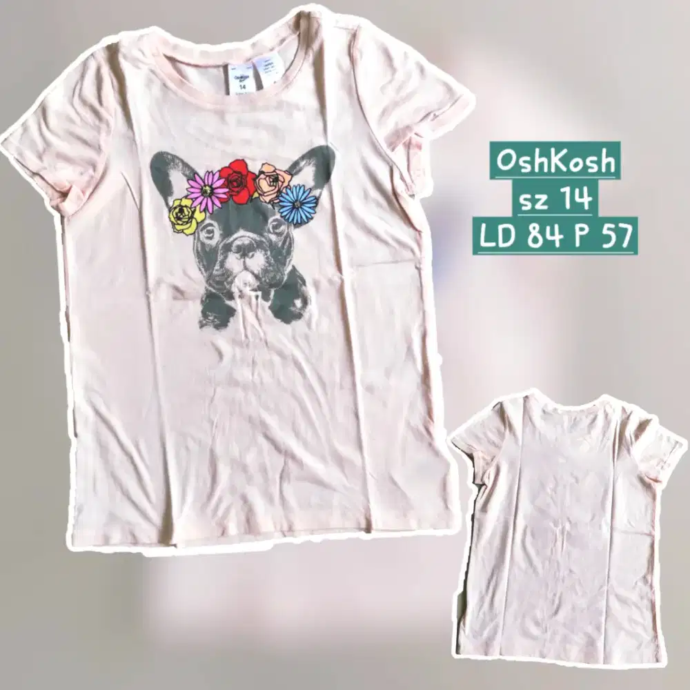 Baju kaos t-shirt anak perempuan OshKosh sz 14, preloved