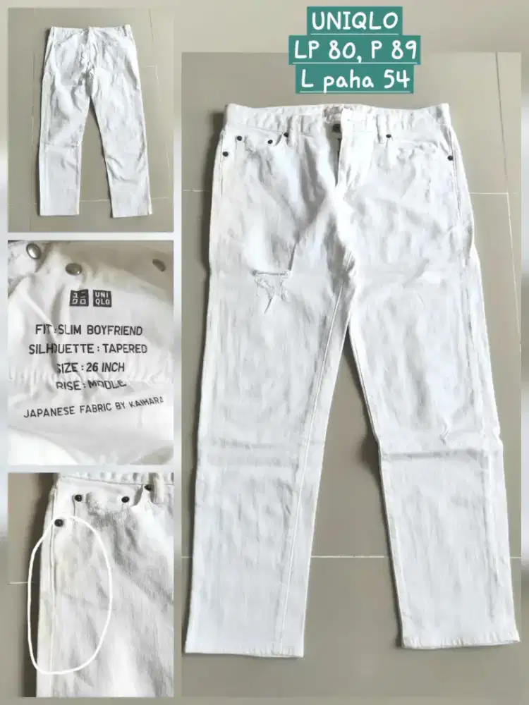 Celana jeans putih ripped jeans wanita UNIQLO sz 26, preloved