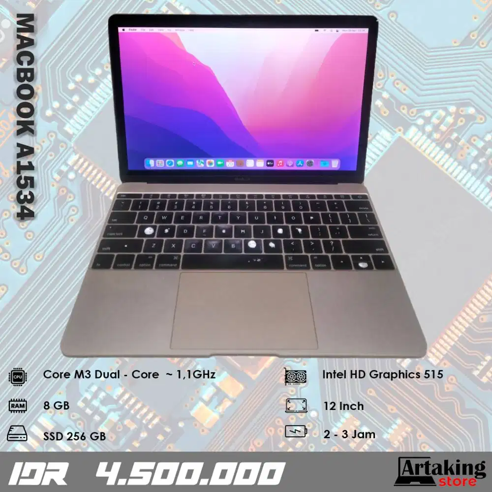 Macbook A1534 (2016) Retina - Core M3 - Ram 8 GB - SSD 256 GB
