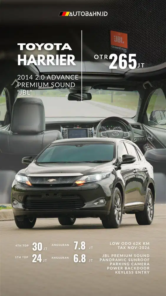 Punya Kelas! Toyota Harrier 2.0 Advance Premium Sound JBL 2014 x5