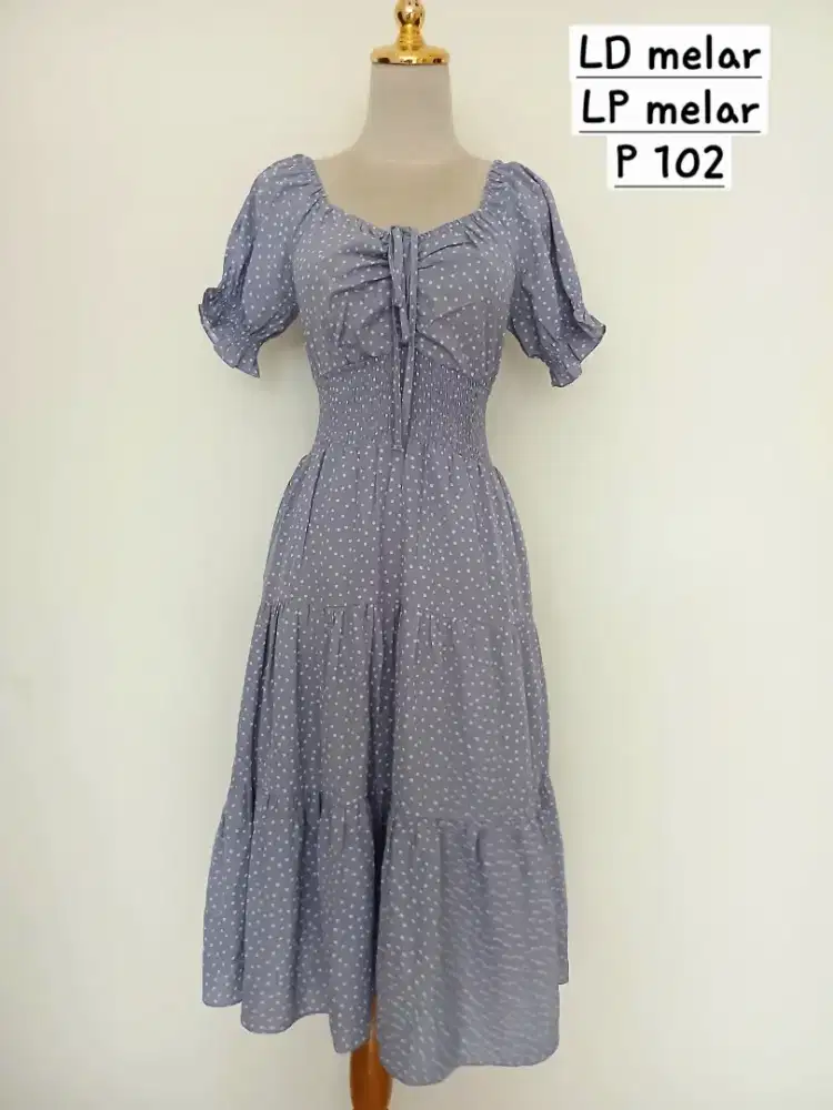 Baju dress gaun sabrina polkadot size M, preloved