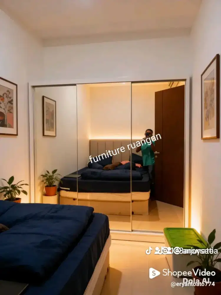 Lemari pakaian seleding 3 pintu pul cermin