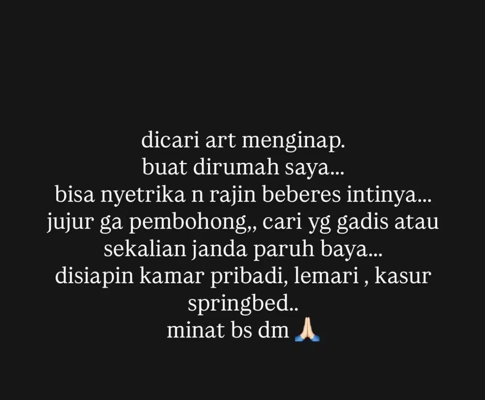 dicari Asisten rumah tangga