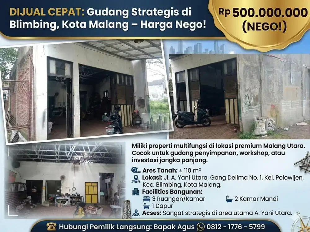 Dijual cepat gudang tempat tinggal