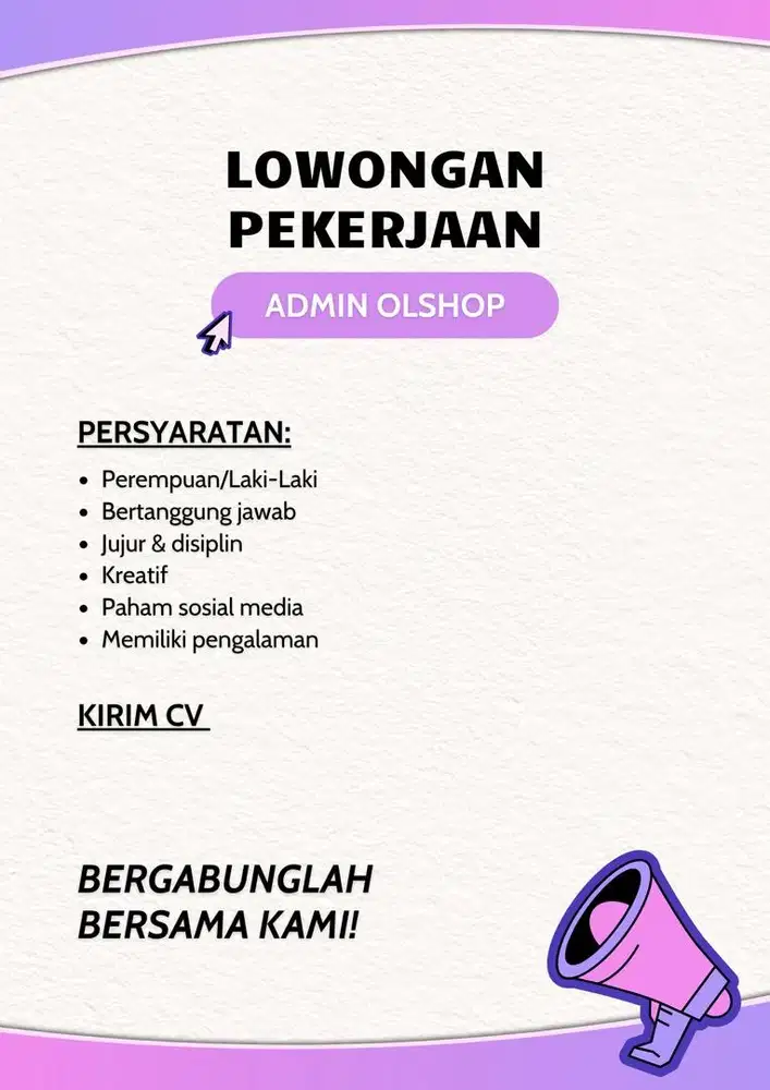 DICARI ADMIN OLSHOP