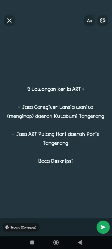 Tersedia 2 lowongan kerja : Caregiver & ART. Baca deskripsi.